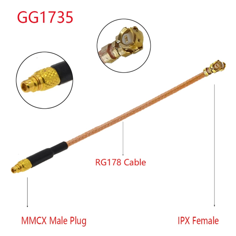 Cable adaptador IPX hembra a GG1735 MMCX hembra RG178, longitud: 15 cm, IPX to GG1735 MMCX Male