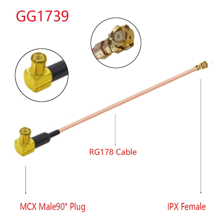 Cable adaptador IPX hembra a GG1739 MCX hembra codo RG178, longitud: 15 cm, IPX to GG1739 MMCX Male