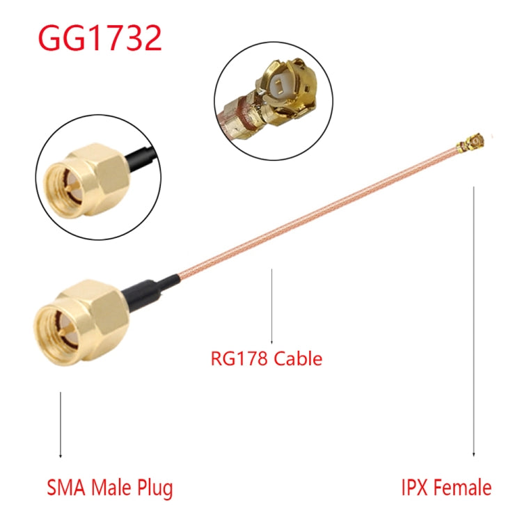 Cable adaptador IPX hembra a GG1732 SMA macho RG178, longitud: 15 cm, IPX to GG1732 SMA Male