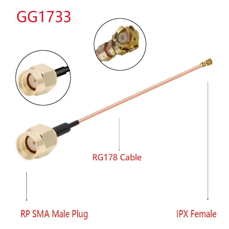 Cable adaptador IPX hembra a GG1733 RP-SMA macho RG178, longitud: 15 cm, IPX to GG1733 RP-SMA Male