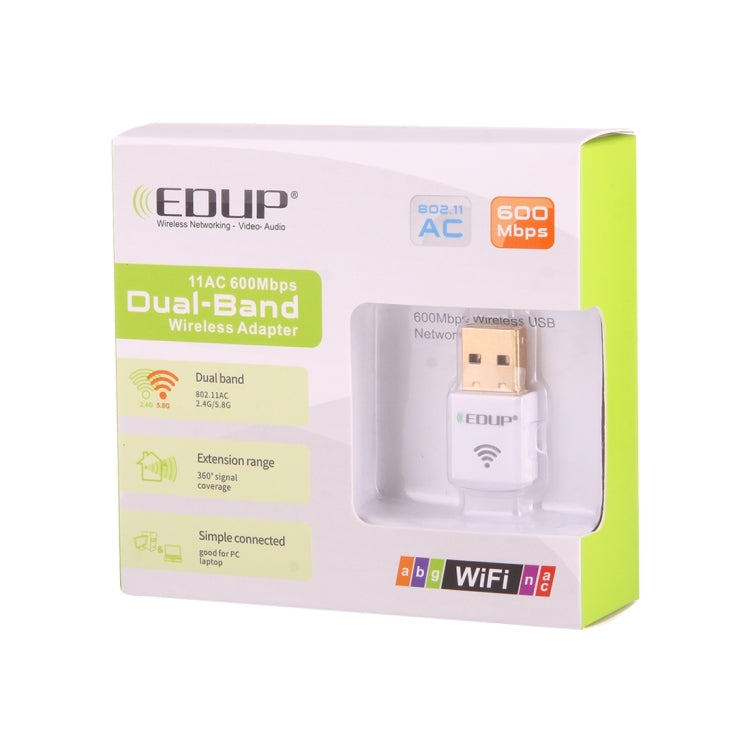 EDUP EP-AC1619 Mini USB inalámbrico 600Mbps 2,4G/5,8 Ghz 150M + 433M tarjeta de red WiFi de doble banda para Nootbook/portátil/PC, EP-AC1619 600Mbps (White), EP-AC1619 600Mbps (Black)