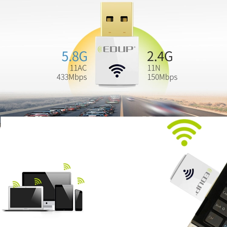 EDUP EP-AC1619 Mini USB inalámbrico 600Mbps 2,4G/5,8 Ghz 150M + 433M tarjeta de red WiFi de doble banda para Nootbook/portátil/PC, EP-AC1619 600Mbps (White), EP-AC1619 600Mbps (Black)