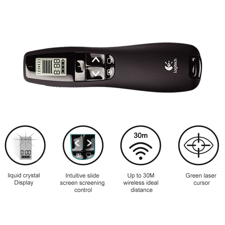 Logitech R800 Presentador inalámbrico USB de 2,4 Ghz PPT Control remoto Flip Pen, R800