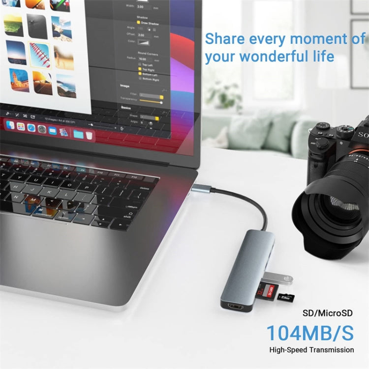 Adaptador HUB de estación de acoplamiento USB-C / Type-C a USB 7 en 1, 7 in 1