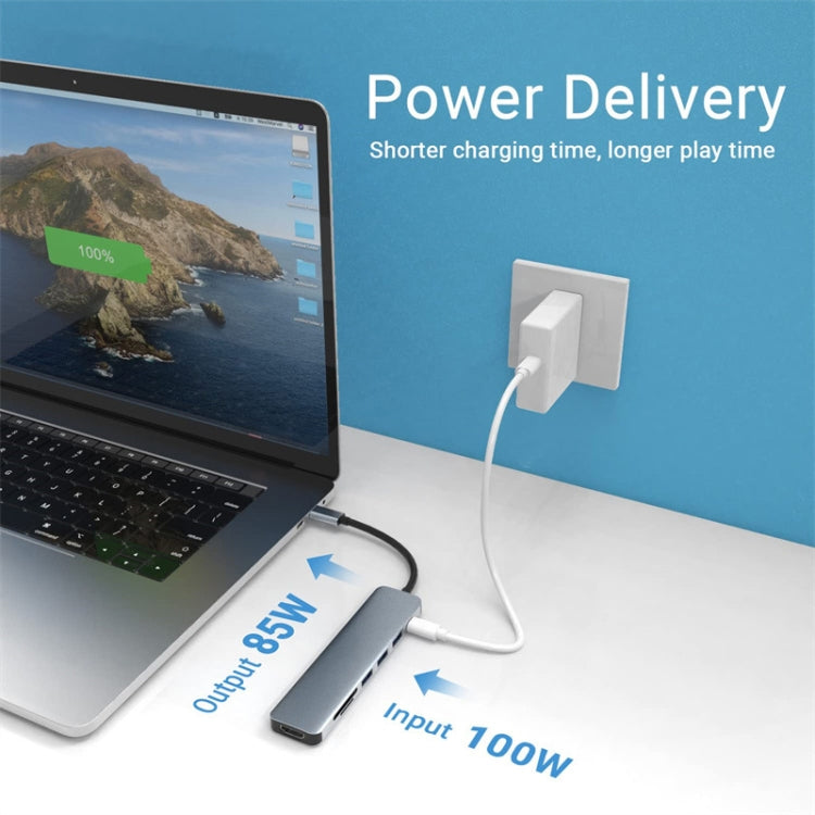 Adaptador HUB de estación de acoplamiento USB-C / Type-C a USB 7 en 1, 7 in 1