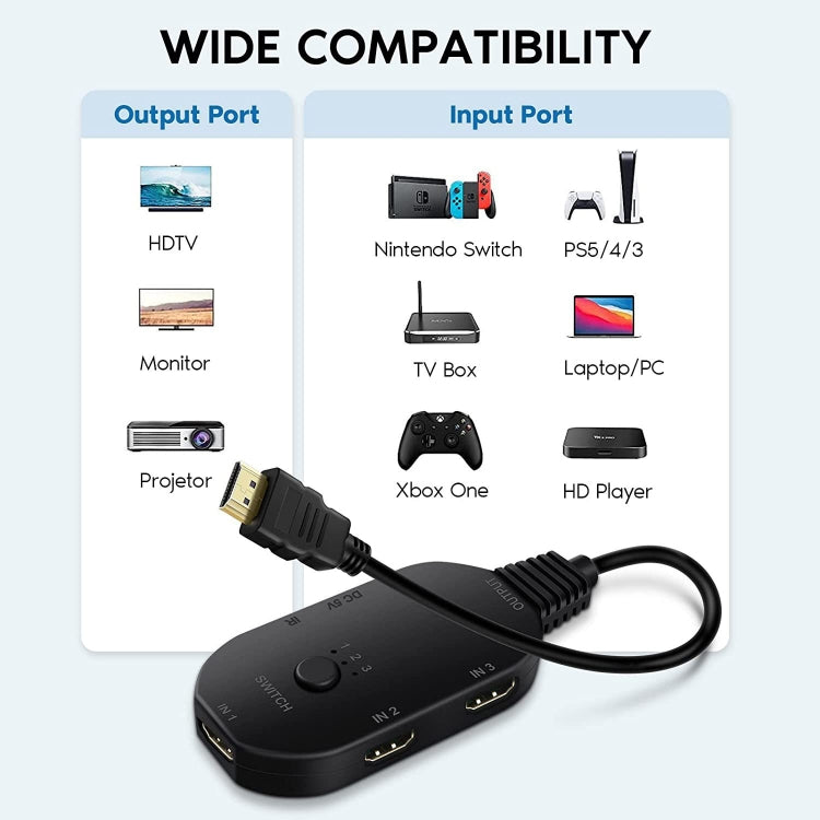 Conmutador de vídeo OZQ2-3 4K HDMI 2.0 3 en 1 salida, OZQ2-3