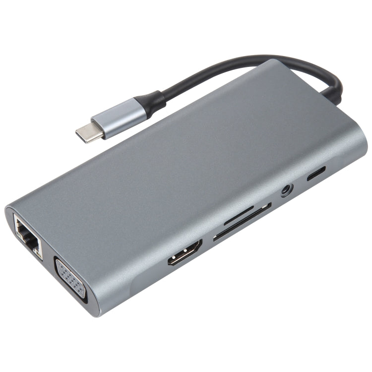 Adaptador HUB de estación de acoplamiento USB-C / Type-C a USB 11 en 1 (puerto de red de 1000 M), 1000M Network Port