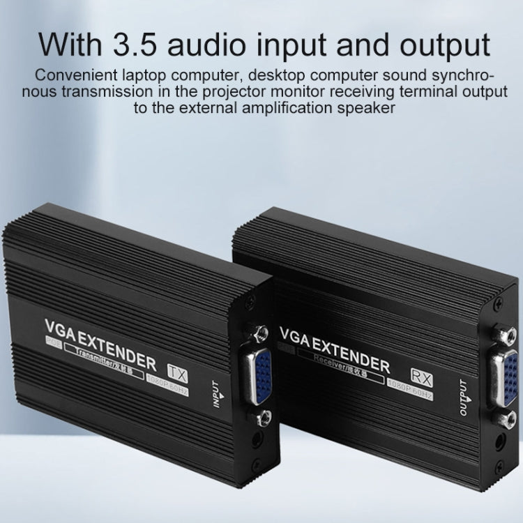 Measy VGA1815 Convertidor de transmisor y receptor extensor VGA, fuente de alimentación única POE, distancia de transmisión: 150 m, VGA1815