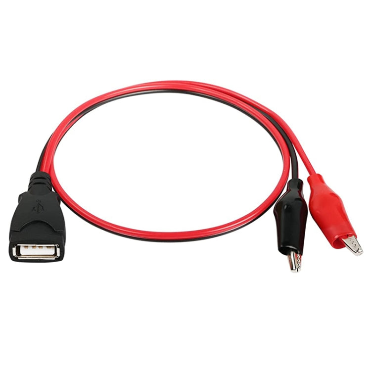 Cable de extensión de conexión de alimentación USB-A hembra a 2 x pinza de cocodrilo, longitud: 0,5 m, USB-A Female