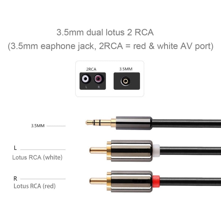 Cable de audio estéreo macho de 5 m chapado en oro de 3,5 mm a 2 x RCA macho, Length: 5m