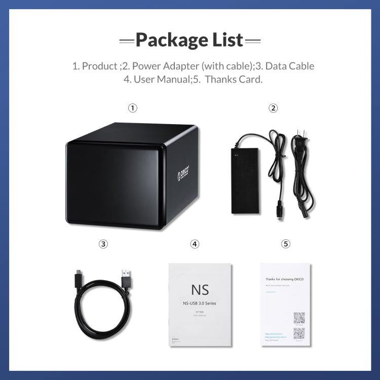 ORICO NS500U3 Caja de disco duro USB 3.0 de 5 bahías de 3,5 pulgadas, NS500U3