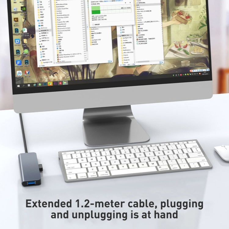 Adaptador HUB 4 en 1 USB a USB3.0x4, longitud del cable: 1,2 m, BYL-2013U3 12cm