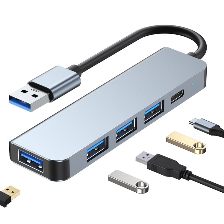 Adaptador HUB 5 en 1 USB a USB3.0+USB2.0x3+USB-C / Type-C, Longitud del cable: 10 cm, BYL-2301U