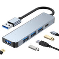 Adaptador HUB 5 en 1 USB a USB3.0+USB2.0x3+USB-C / Type-C, Longitud del cable: 10 cm, BYL-2301U