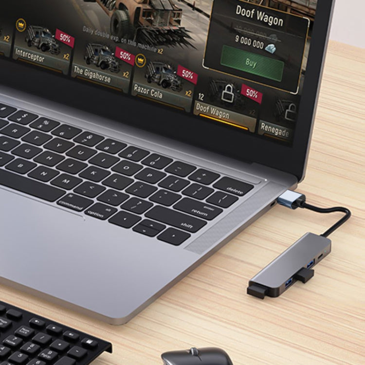 Adaptador HUB 5 en 1 USB a USB3.0+USB2.0x3+USB-C / Type-C, Longitud del cable: 10 cm, BYL-2301U
