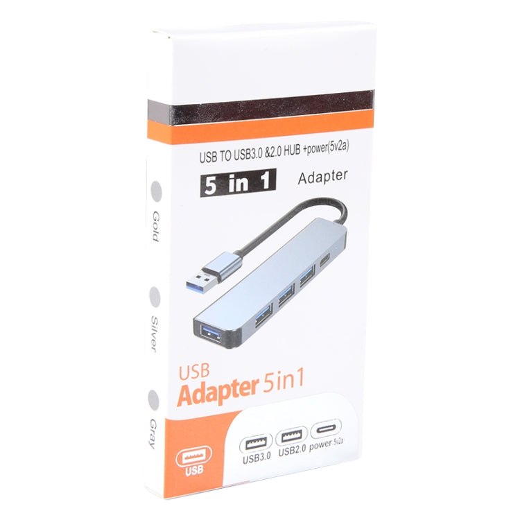 Adaptador HUB 5 en 1 USB a USB3.0+USB2.0x3+USB-C / Type-C, Longitud del cable: 10 cm, BYL-2301U