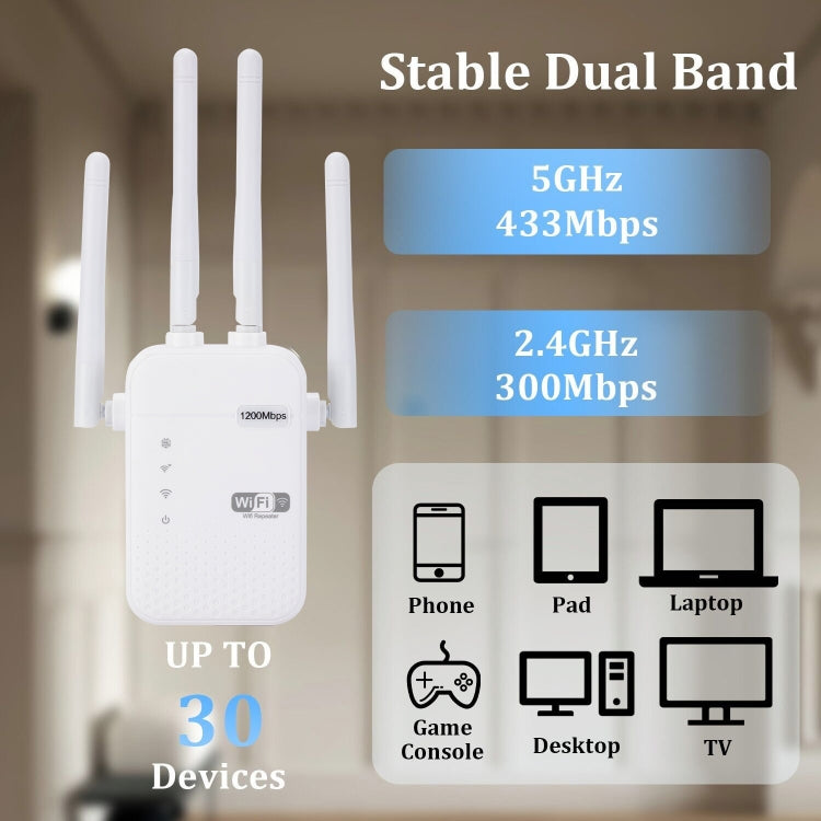 ZX-R08 1200Mbps 2.4G / 5G Repetidor WiFi de doble banda Amplificador de señal WISP Enrutador para exteriores, enchufe de EE. UU., 1200Mbps