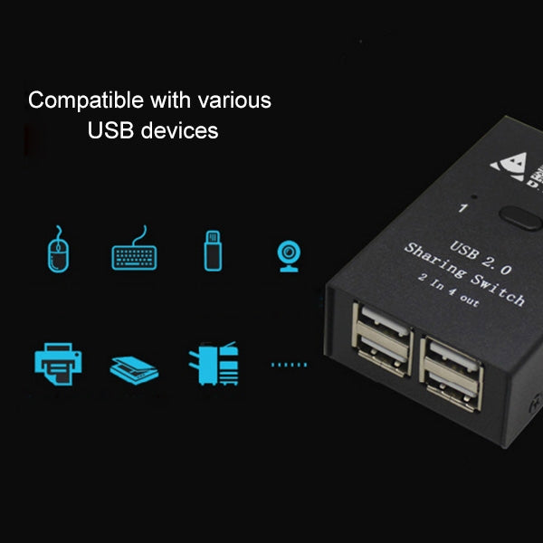 DY-B046 Adaptador de impresora flash USB con interruptor compartido USB 2.0 de 2 entradas y 4 salidas, DY-B046
