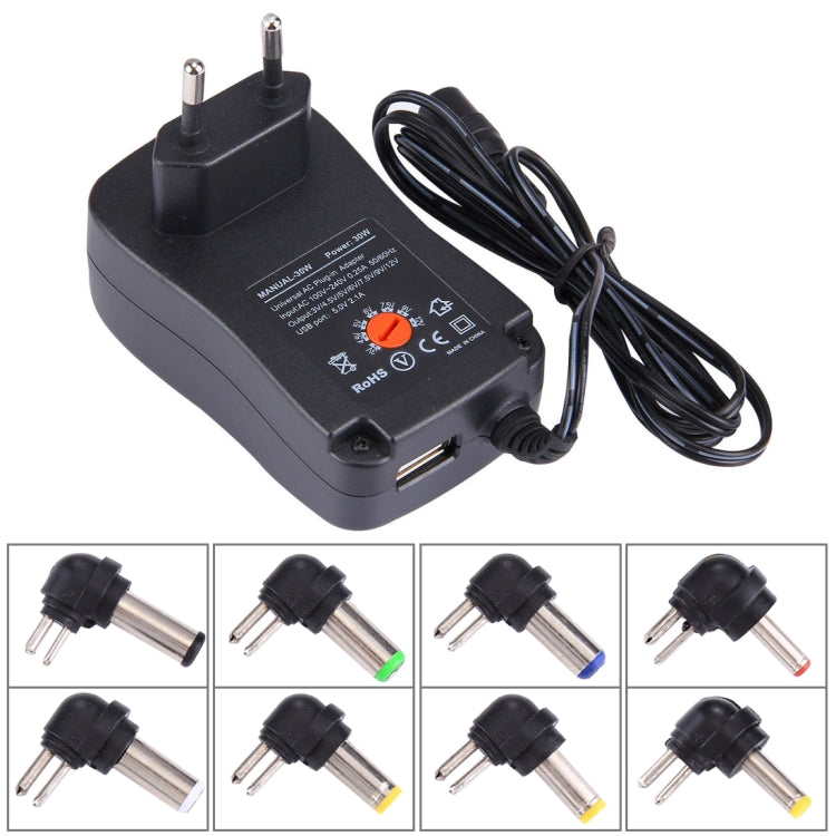 Adaptador de enchufe de pared de alimentación universal de 30 W con enchufe europeo con puerto USB de 5 V 2,1 A, puntas: 6 piezas, longitud del cable: aproximadamente 1,2 m, EU Plug
