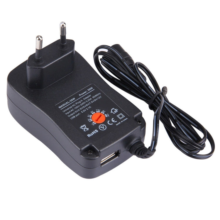 Adaptador de enchufe de pared de alimentación universal de 30 W con enchufe europeo con puerto USB de 5 V 2,1 A, puntas: 6 piezas, longitud del cable: aproximadamente 1,2 m, EU Plug