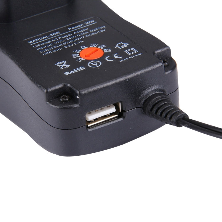 Adaptador de enchufe de pared de alimentación universal de 30 W con enchufe europeo con puerto USB de 5 V 2,1 A, puntas: 6 piezas, longitud del cable: aproximadamente 1,2 m, EU Plug