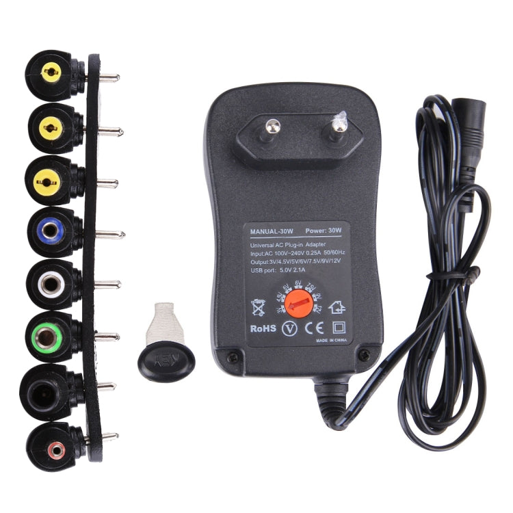 Adaptador de enchufe de pared de alimentación universal de 30 W con enchufe europeo con puerto USB de 5 V 2,1 A, puntas: 6 piezas, longitud del cable: aproximadamente 1,2 m, EU Plug