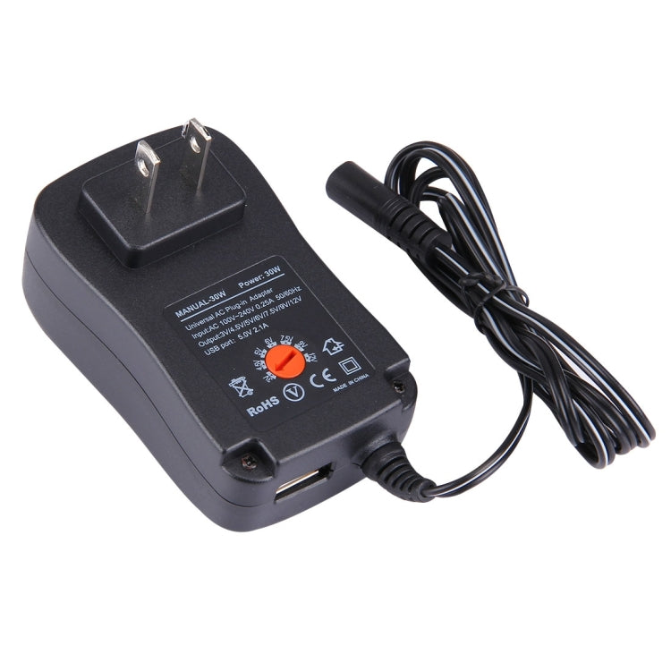 Adaptador de enchufe de pared de alimentación universal de 30 W con enchufe estadounidense con puerto USB de 5 V 2,1 A, puntas: 6 piezas, longitud del cable: aproximadamente 1,2 m, US Plug
