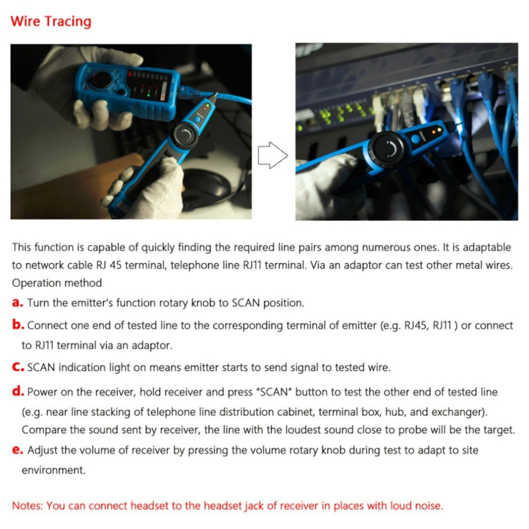 BSIDE FWT11 RJ11 / RJ45 Rastreador de cables telefónicos Ethernet LAN Probador de cables de red Detector Buscador de líneas, FWT11 Line Finder