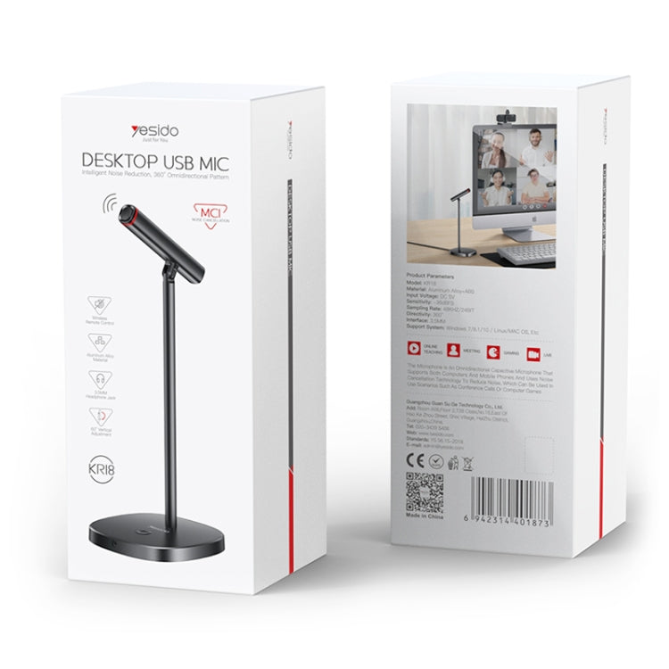 YESIDO KR18 Micrófono omnidireccional de escritorio con cancelación de ruido USB de 360 grados, KR18