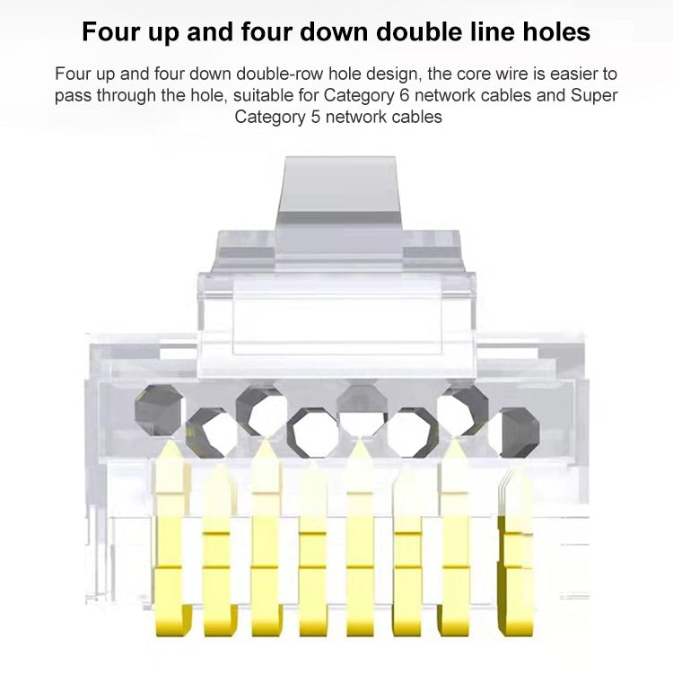 100 Uds Cat6e paso sin blindaje a través del conector Modular RJ45, Cat6e UnShielded Pass Through