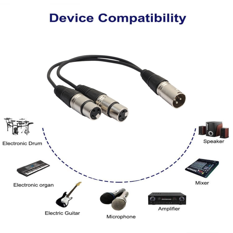 Cable adaptador de conector de Audio XLR CANNON 1 macho a 2 hembra, 30cm, 3 pines, para micrófono/equipo de Audio, 1 Male to 2 Female Silver