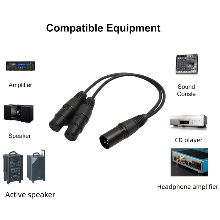 Cable adaptador de conector de Audio XLR CANNON 1 macho a 2 hembra, 30cm, 3 pines, para micrófono/equipo de Audio, 1 Male to 2 Female