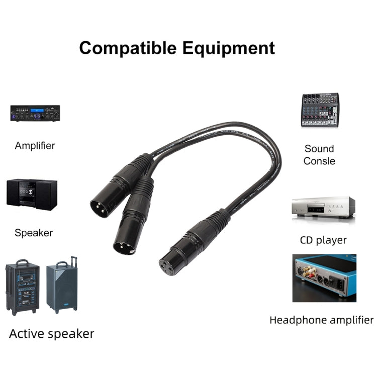 Cable adaptador de conector de Audio XLR CANNON 1 hembra a 2 macho de 30cm y 3 pines para micrófono/equipo de Audio, 1 Female to 2 Male Black