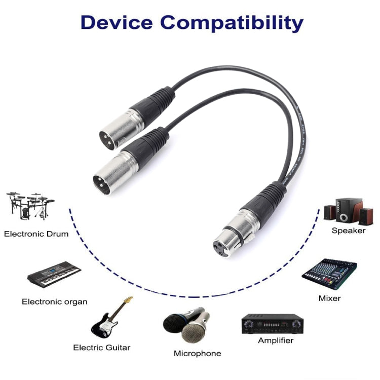 Cable adaptador de conector de Audio XLR CANNON 1 hembra a 2 macho de 30cm y 3 pines para micrófono/equipo de Audio, 1 Female to 2 Male Silver