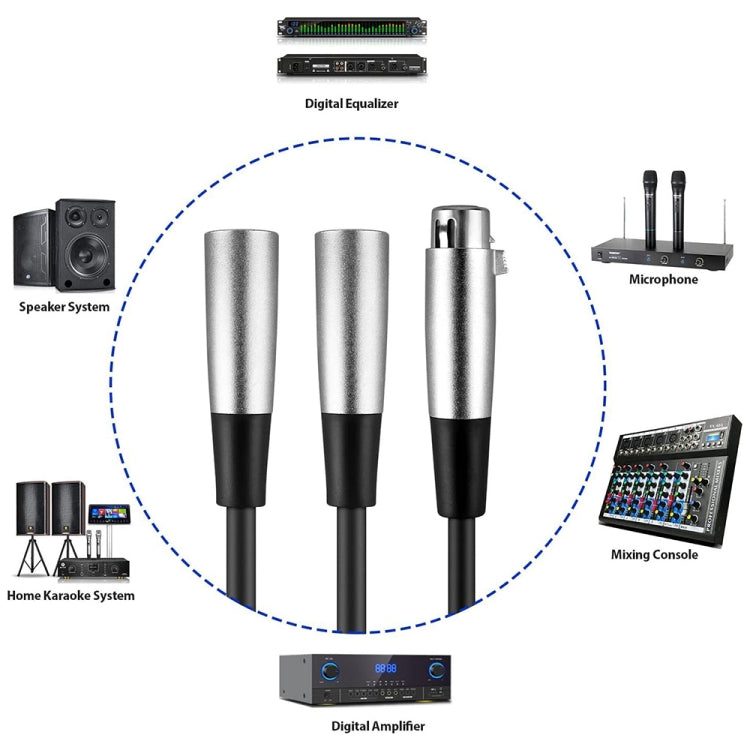 Cable adaptador de conector de Audio XLR CANNON de 30cm con cabeza de Metal de 3 pines, 1 hembra a 2 macho, para micrófono/equipo de Audio, 1 Female to 2 Male