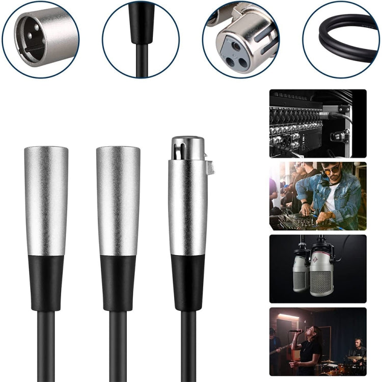 Cable adaptador de conector de Audio XLR CANNON de 30cm con cabeza de Metal de 3 pines, 1 hembra a 2 macho, para micrófono/equipo de Audio, 1 Female to 2 Male