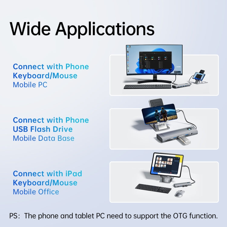 ORICO PW11-8PC Estación de acoplamiento multifunción tipo C / USB-C 8 en 1 de 5 Gbps, PW11-8PC