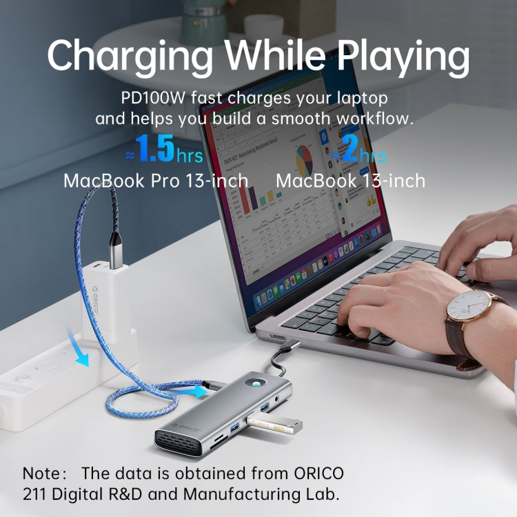 ORICO PW11-8PC Estación de acoplamiento multifunción tipo C / USB-C 8 en 1 de 5 Gbps, PW11-8PC