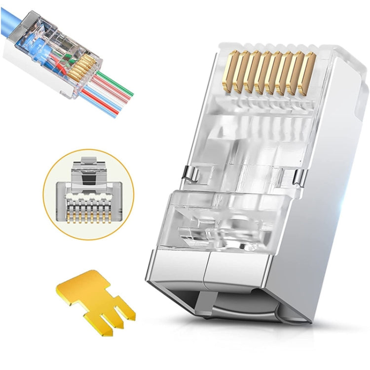 Conector Modular de paso blindado Cat6e, 100 Uds., RJ45, Cat6e Shielded Pass Through