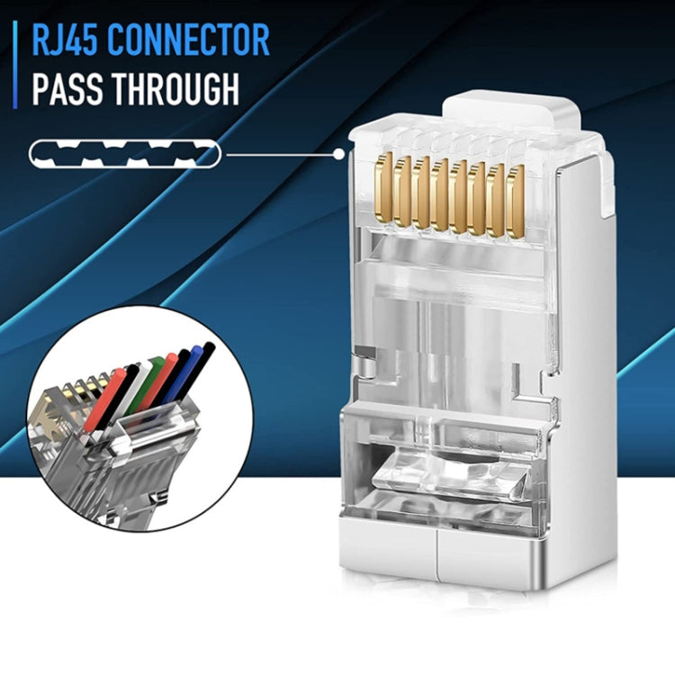 Conector Modular de paso blindado Cat6e, 100 Uds., RJ45, Cat6e Shielded Pass Through