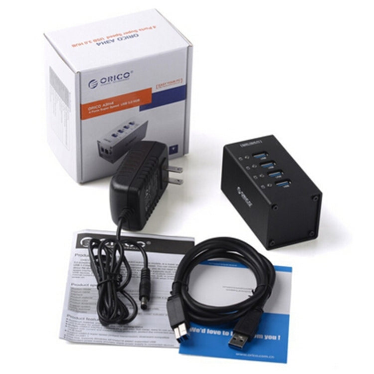ORICO A3H4 HUB USB 3.0 de 4 puertos de aluminio de alta velocidad con fuente de alimentación de 12 V/2,5 A para portátiles, 4 Ports (Silver)