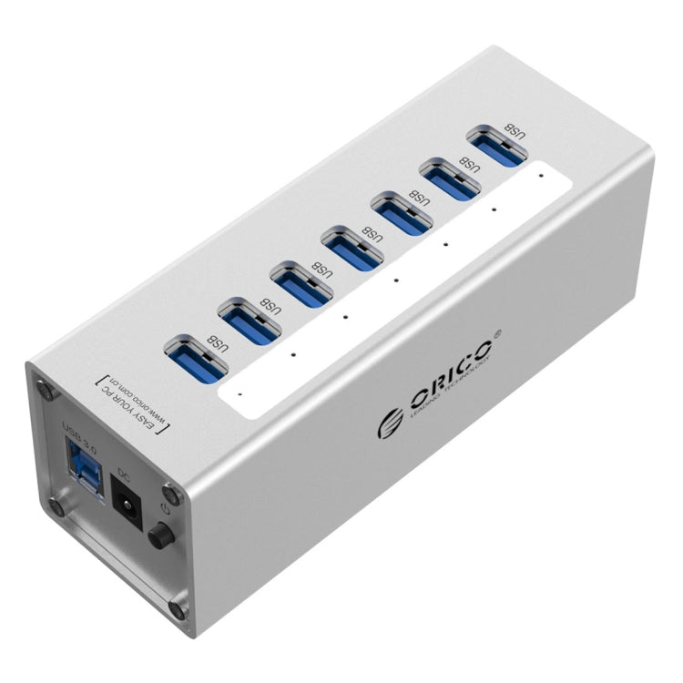 ORICO A3H7 HUB USB 3.0 de 7 puertos de aluminio de alta velocidad con fuente de alimentación de 12 V/2,5 A para portátiles, 7 Ports (Silver), 7 Ports (Black)
