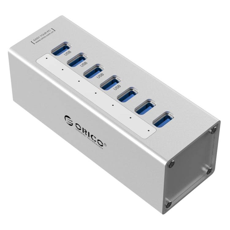 ORICO A3H7 HUB USB 3.0 de 7 puertos de aluminio de alta velocidad con fuente de alimentación de 12 V/2,5 A para portátiles, 7 Ports (Silver), 7 Ports (Black)