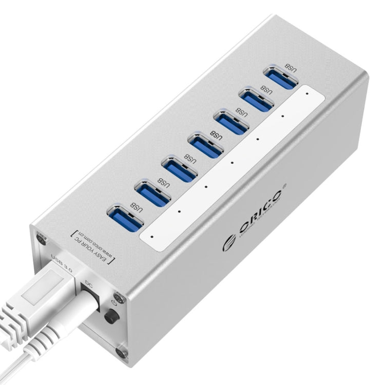 ORICO A3H7 HUB USB 3.0 de 7 puertos de aluminio de alta velocidad con fuente de alimentación de 12 V/2,5 A para portátiles, 7 Ports (Silver), 7 Ports (Black)