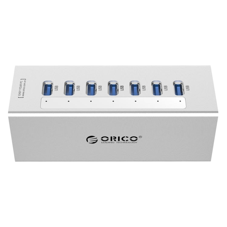 ORICO A3H7 HUB USB 3.0 de 7 puertos de aluminio de alta velocidad con fuente de alimentación de 12 V/2,5 A para portátiles, 7 Ports (Silver), 7 Ports (Black)