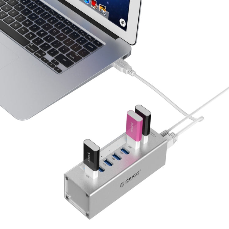 ORICO A3H7 HUB USB 3.0 de 7 puertos de aluminio de alta velocidad con fuente de alimentación de 12 V/2,5 A para portátiles, 7 Ports (Silver), 7 Ports (Black)