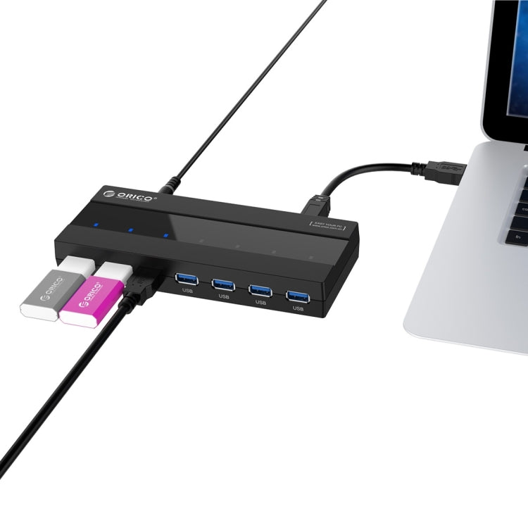 ORICO H727RK-U3 HUB USB 3.0 de 7 puertos ABS de alta velocidad con adaptador de corriente de 12 V para computadoras portátiles / teléfonos inteligentes, H727RK-U3