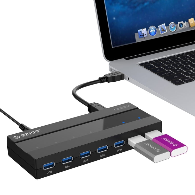 ORICO H727RK-U3 HUB USB 3.0 de 7 puertos ABS de alta velocidad con adaptador de corriente de 12 V para computadoras portátiles / teléfonos inteligentes, H727RK-U3