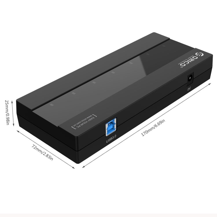 ORICO H727RK-U3 HUB USB 3.0 de 7 puertos ABS de alta velocidad con adaptador de corriente de 12 V para computadoras portátiles / teléfonos inteligentes, H727RK-U3