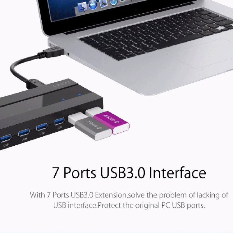 ORICO H727RK-U3 HUB USB 3.0 de 7 puertos ABS de alta velocidad con adaptador de corriente de 12 V para computadoras portátiles / teléfonos inteligentes, H727RK-U3